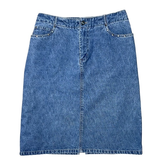 Vintage Dresses & Skirts - 💙 Vintage Y2K Faded Glory Denim Skirt Rhinestone Studded Medium Wash‎ 6
